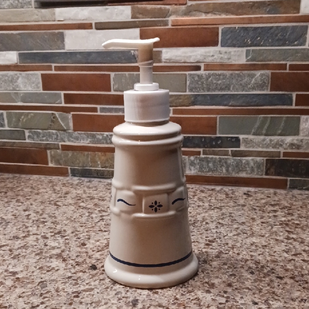 Longaberger Cream and Blue Soap Dispenser